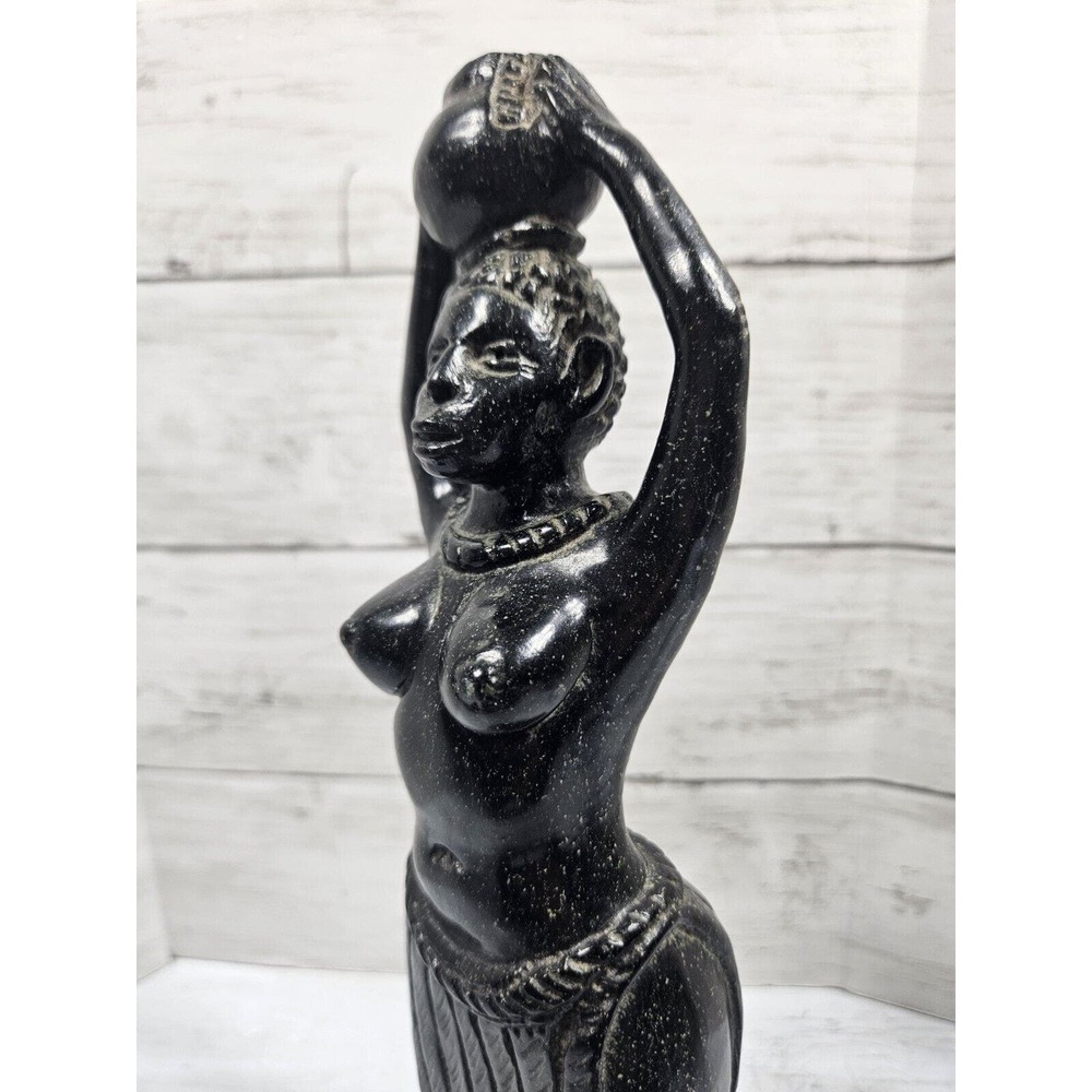 Beautiful Carved Black Stone African Shona Elder Sculpture Topless Nude Woman